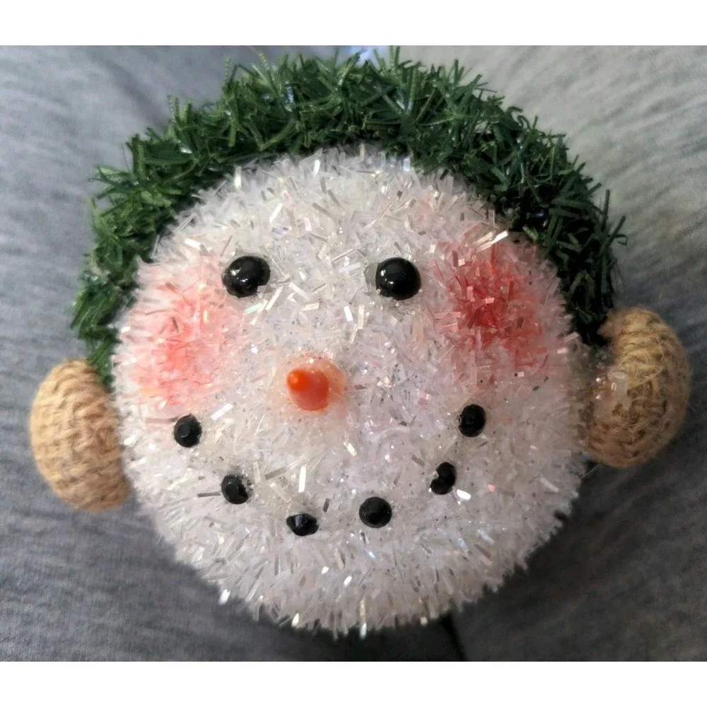 Snowman Head‎ Christmas Ornaments  Set Of 4 Fuzzy Glitter G&B Holiday Decor